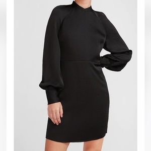 Express Satin Mock Neck Balloon Sleeve Dress
